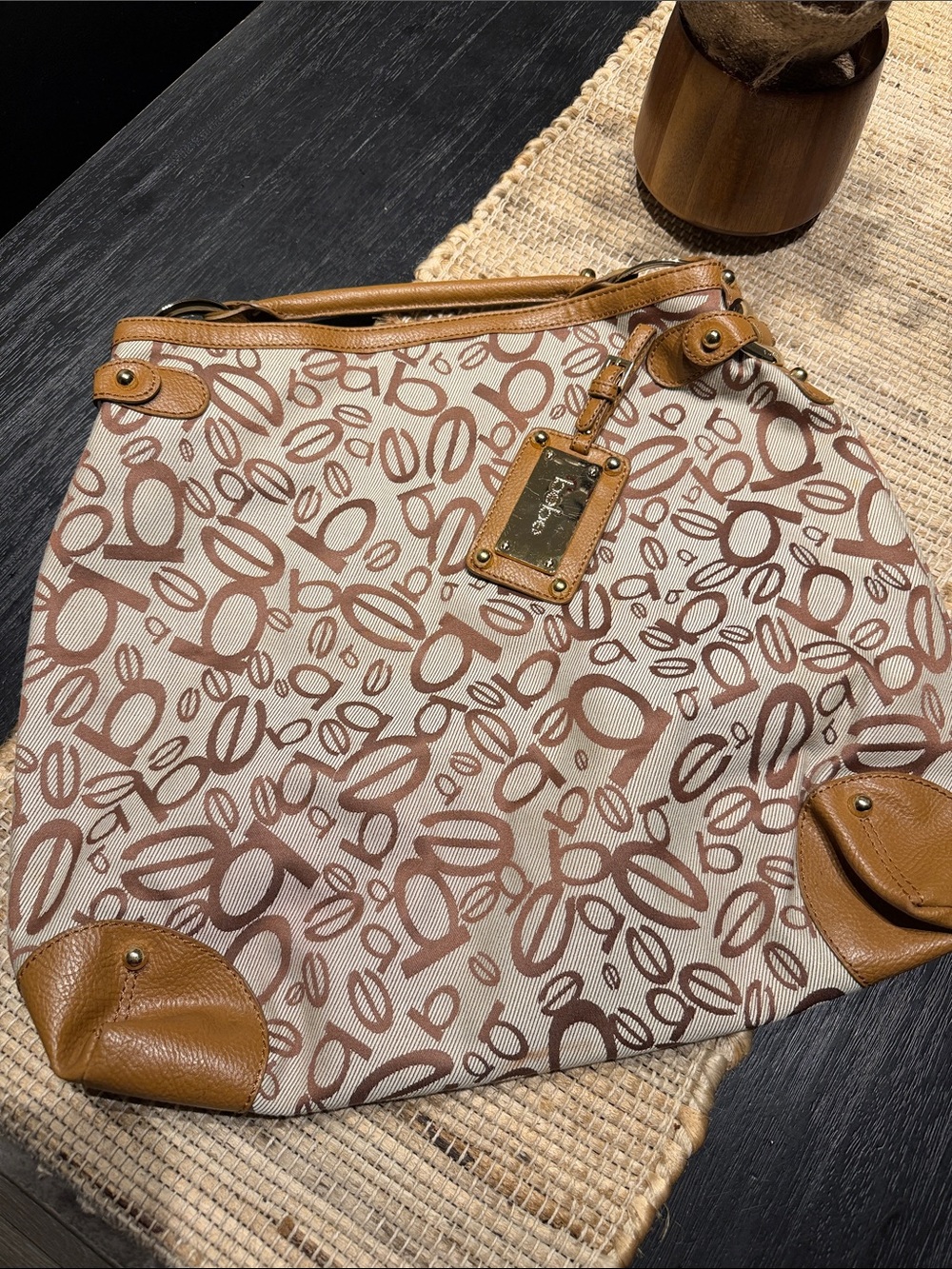 🇺🇸🎉BEBE Beige and Tan Logo Jacquard Hobo